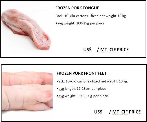 Abat langue et pied de porc pour exportation Asie
