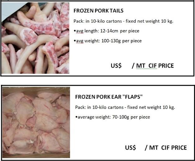 Queue de porc pour exportation Asie et Chine