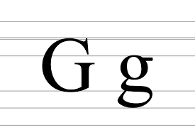 Lettre majuscule G et lettre minuscule g sur papier écolier