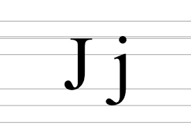 Lettre majuscule J et lettre minuscule j sur papier écolier