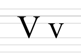 Lettre majuscule V et lettre minuscule v sur papier écolier