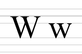 Lettre majuscule W et lettre minuscule w sur papier écolier